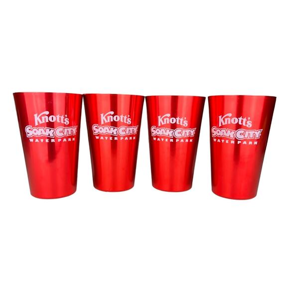 Knotts Soak City Red Stainless Steel 16oz Cups Set of 4 - Picture 1 of 3